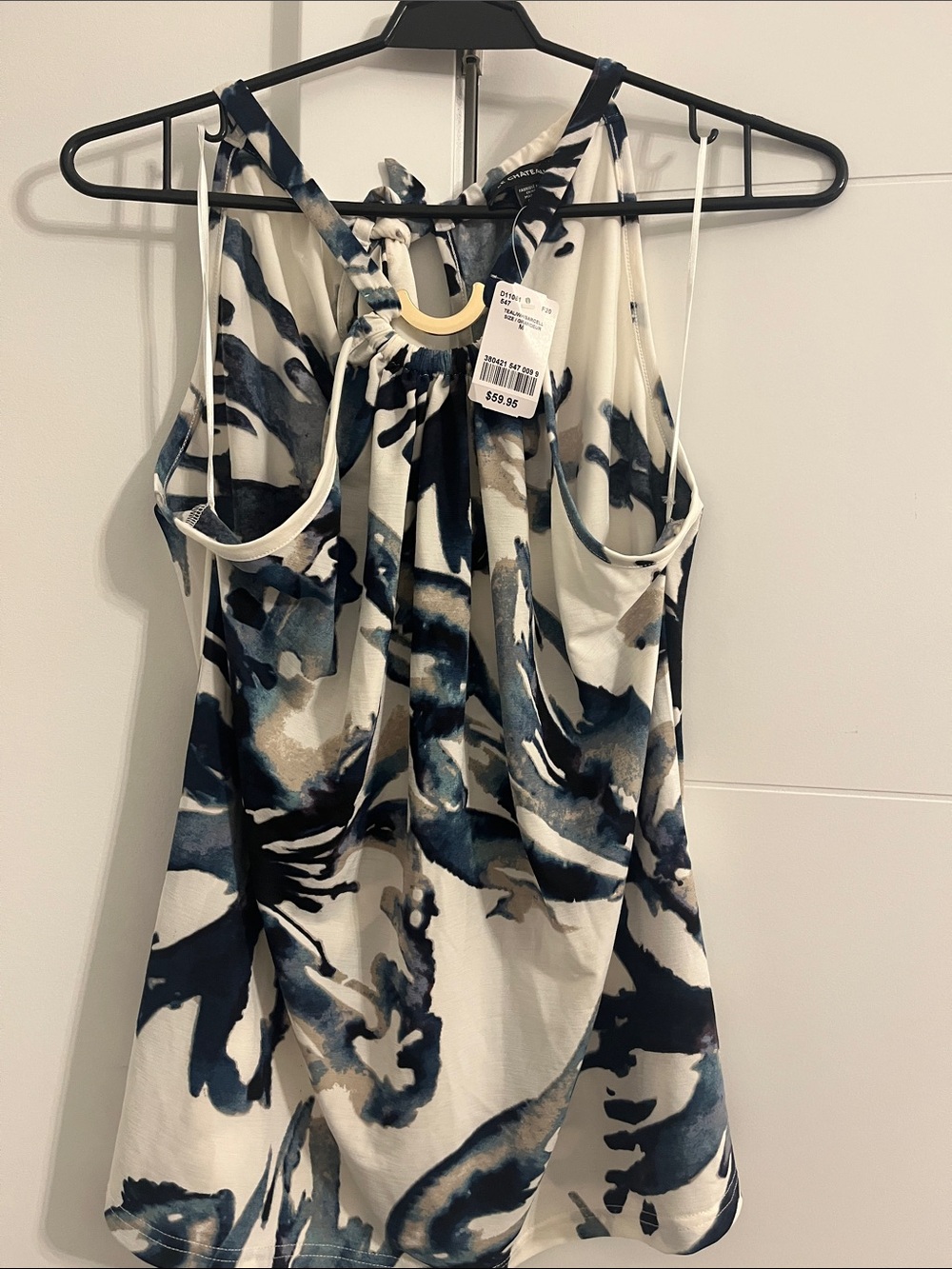 le château Blue and Cream Halter Camisole with Gold Ring Accent